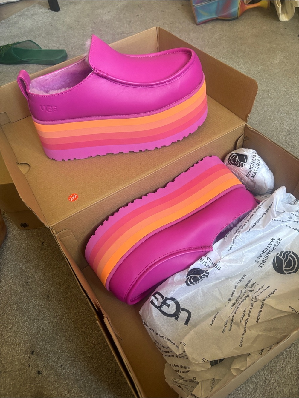 UGG URSEEN Pink Platform Slip-On with Rainbow Layered Sole